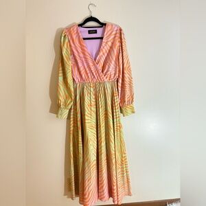 Elegant Long Sleeve Dress in Pink and Orange by La Femme